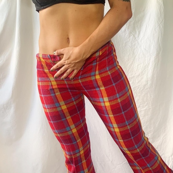 70s Vintage Plaid Flares - Picture 2 of 5